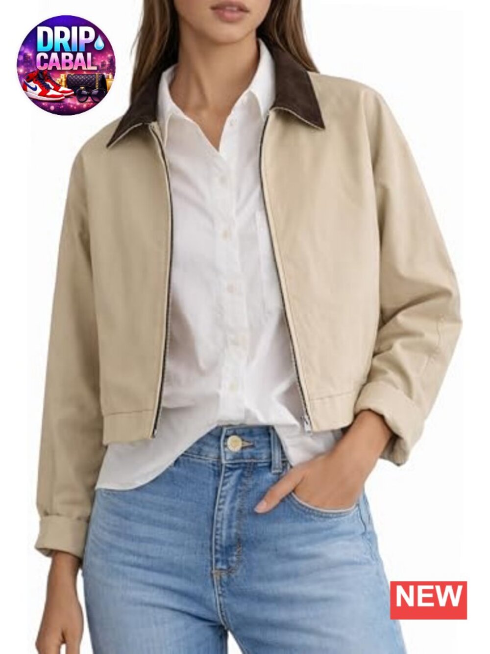Cropped Utility Barn Jacket Water-Repellent Zip Up Spring Fall Coat